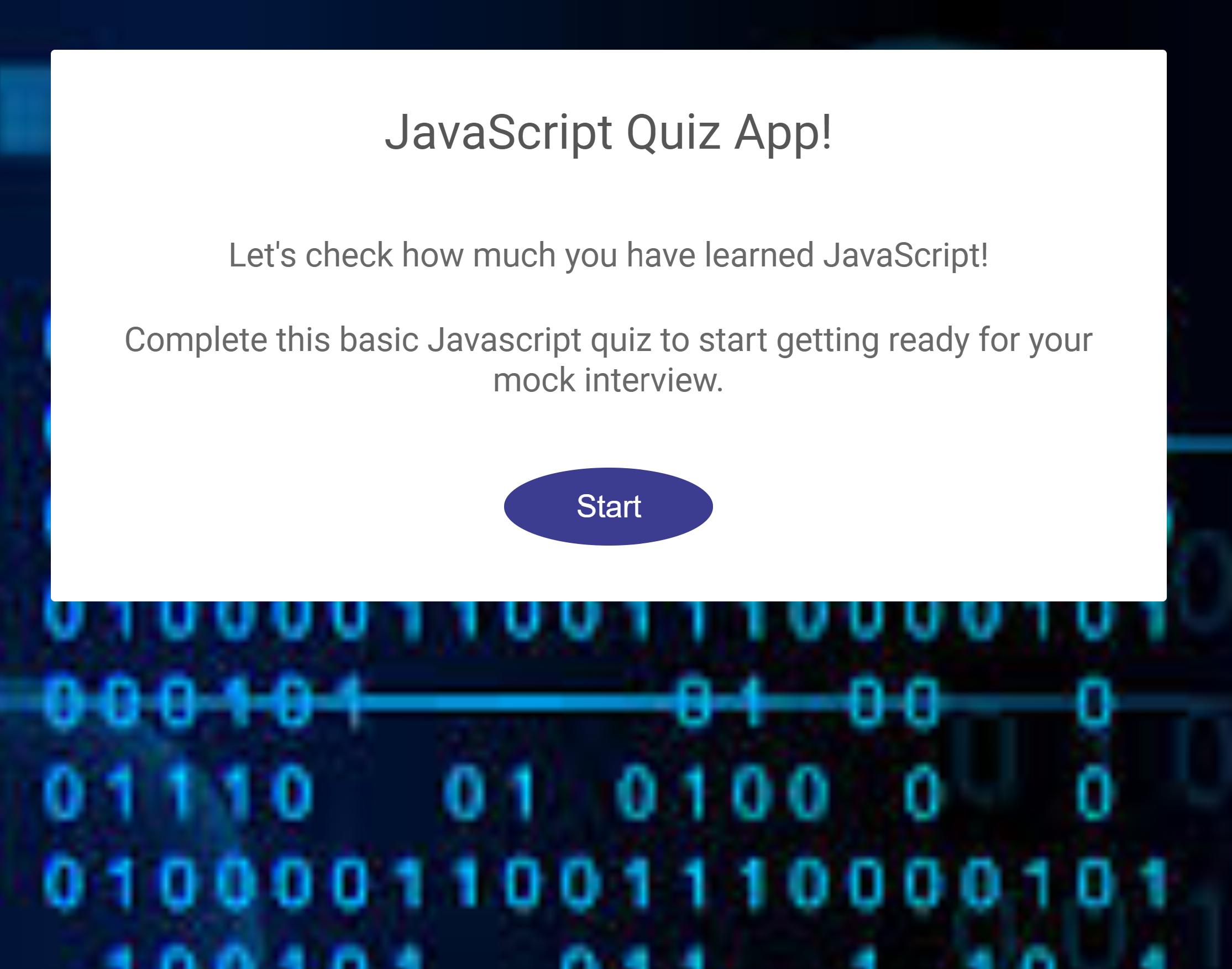 screenshot of Javascript Quiz project