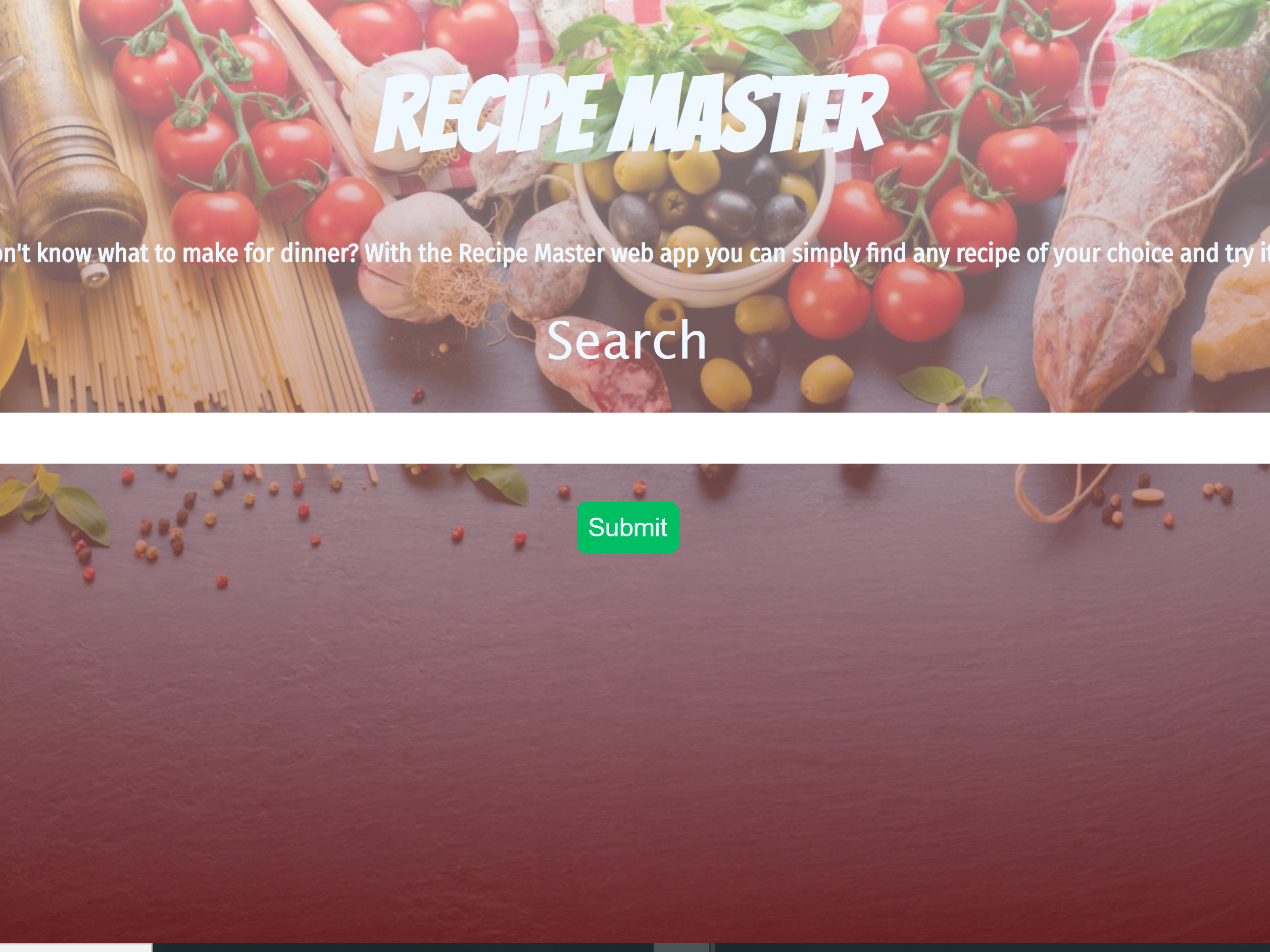 screenshot of Recipe Master project